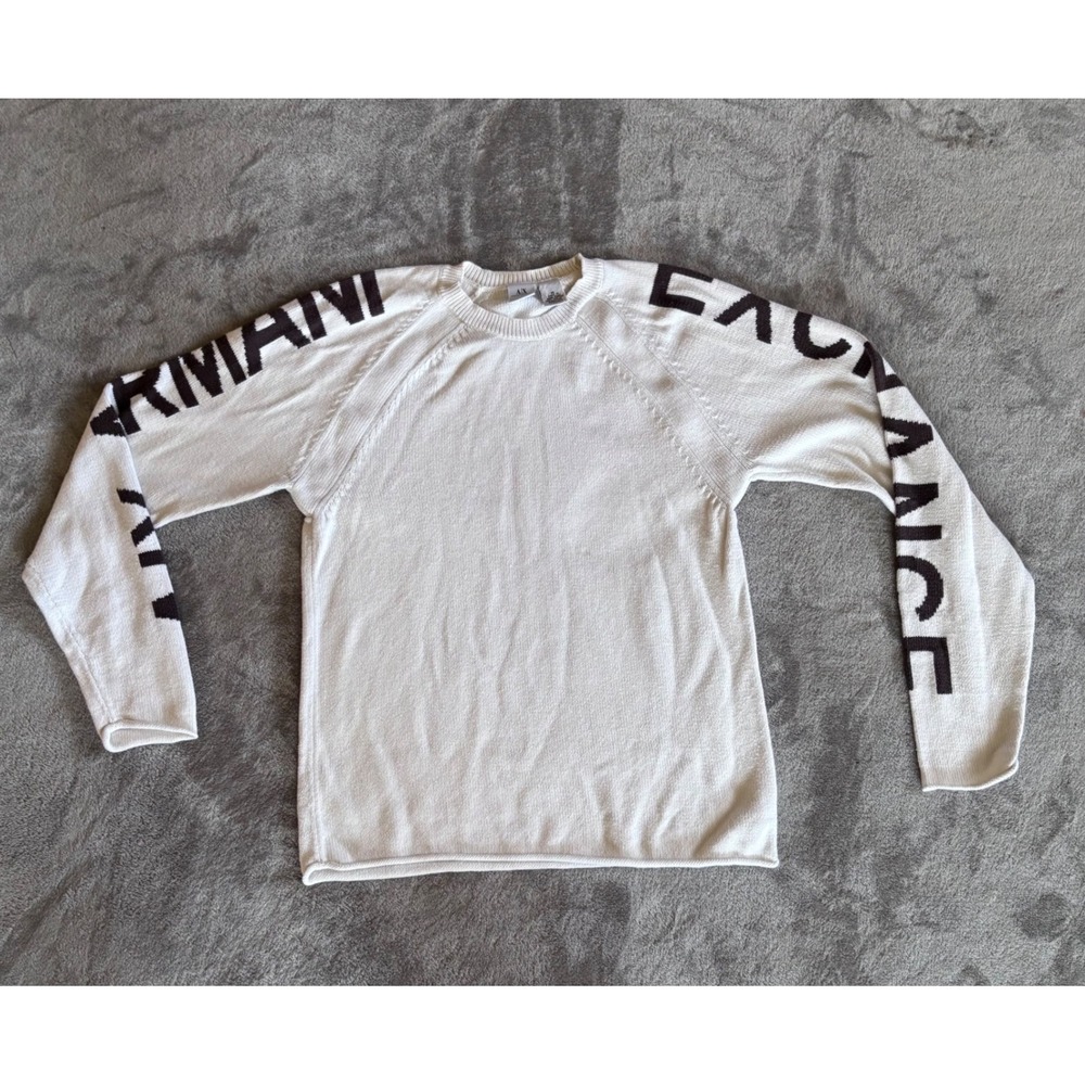 Armani Exchange Spellout Logo Knit Sweater Cream Off-White Raglan Sleeve Men's M